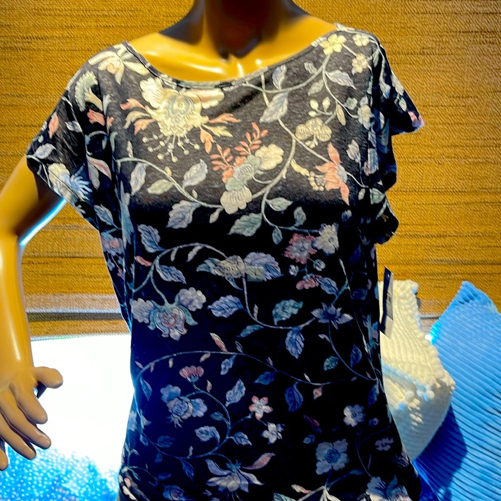 Loft Linen Floral Cap Sleeve Top
